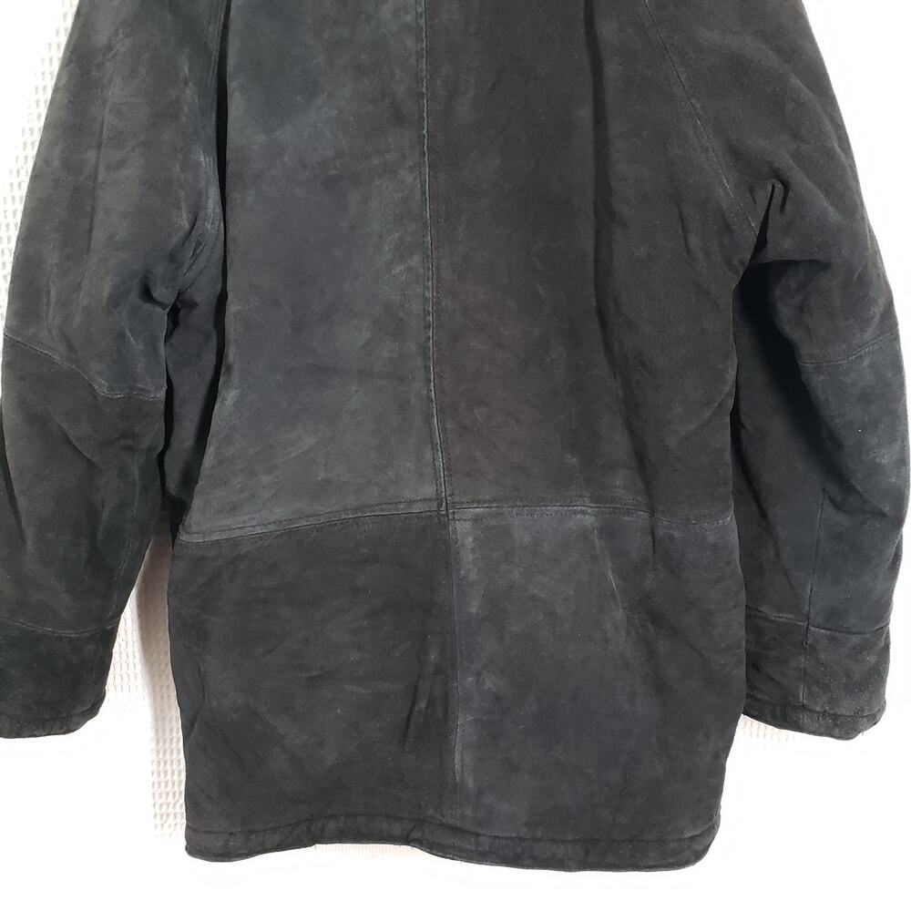 Vintage 90s Suede Faux Fur Jacket Womens Medium Black Reversible Leather Winter - Picture 16 of 16